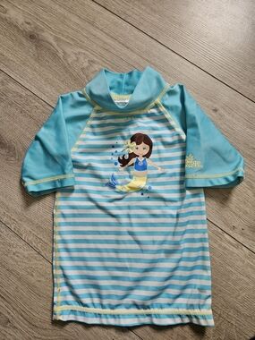 UV Skinz Girls Blue Striped Mermaid Rash Guard Swim Shirt UPF 50+ 12-18M